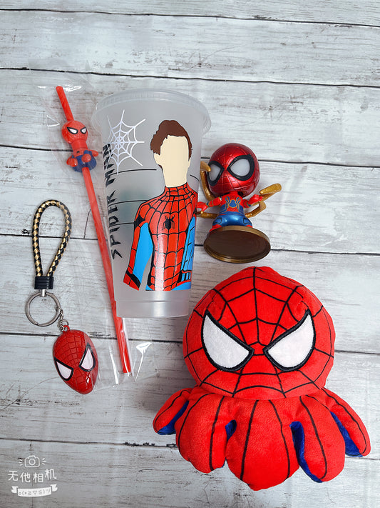 Spiderman Super Bundle| Tom Holland | Cup +Desk Ornament +Reversible Octopus Plushie + Keychain|