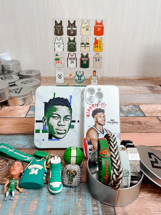 Giannis Bundles|Jersey Collection Picture+Champion Ring+Player Keychain+Jerseykeychain+Basketball keychain+Shoekeychain+Four Bracelets+PhoneCase