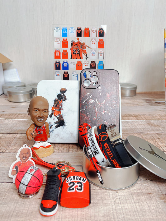 MJ Jordan Bundles|Jersey Collection Picture+Bobblehead Player+Jerseykeychain+Basketball keychain+Shoekeychain+Four Bracelets+PhoneCase